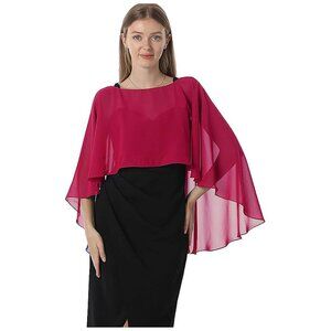 Capelets for Women Chiffon Cape Shawls and Wraps-Dark Red